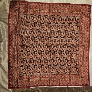 Oscar De La Renta Vintage Red Gold and Black Patterned Silk Scarf Like New